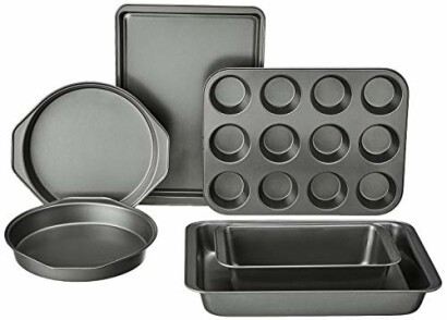 Set of metal baking pans and trays