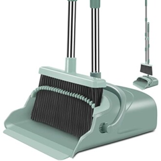 Upright broom and dustpan set in green color.