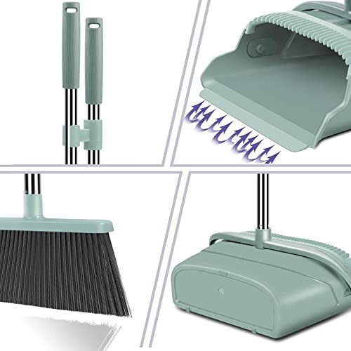 Broom and dustpan set with ergonomic handle and efficient bristles.