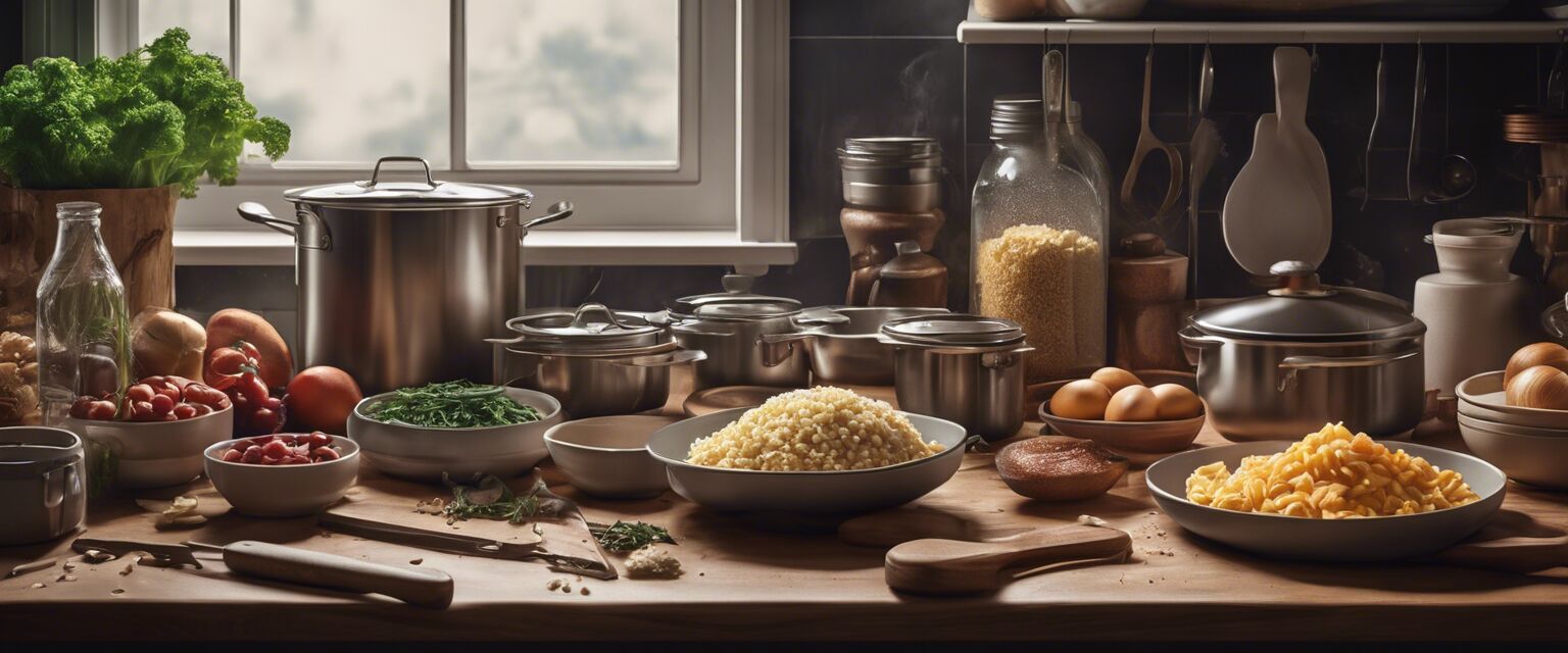 Various food preparation tools on a table