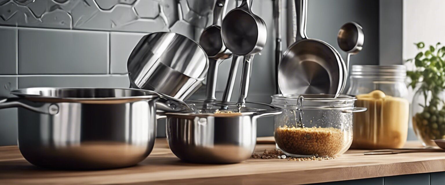 Various measuring cups and spoons in a kitchen