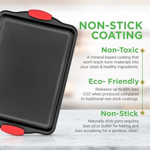 Non-stick baking pan with eco-friendly and non-toxic coating.