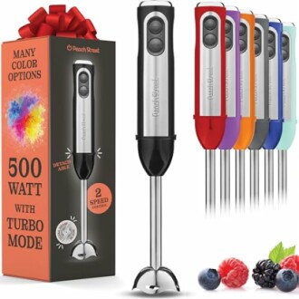 Peach Street immersion blender with multiple color options and fruits.